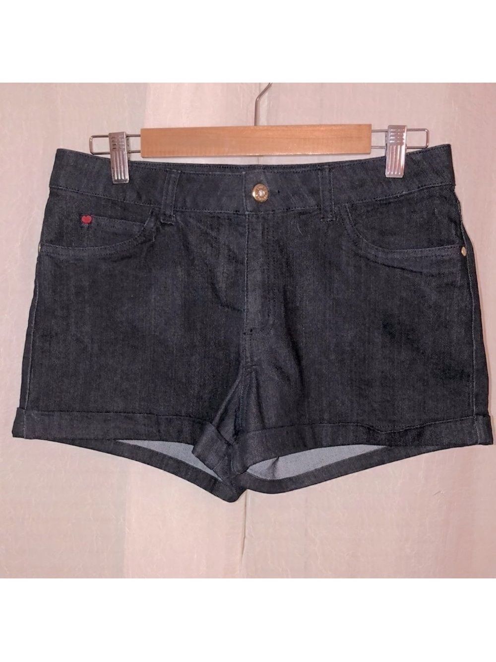Sofia 8 Black Cuffed Stretch High Rise Denim Shorts
